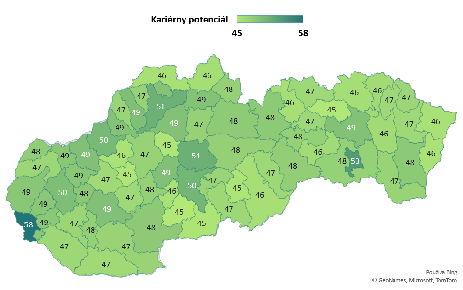  Indikátor kariérnej úrovne v okresoch